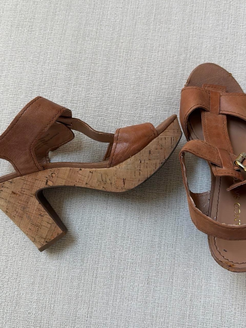 Women’s Brown Leather Cork Block Heel Sandals